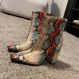 Snakeskin booties faux